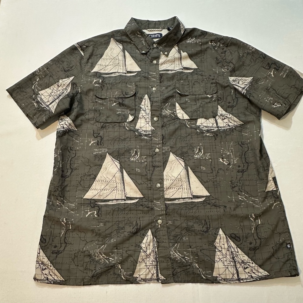 Chaps Nautical Sailboat Button Up Shirt XL